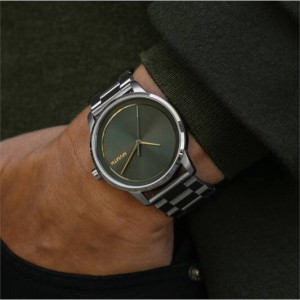MVMT  horloge staal met groene wijzerplaat en double rand en wijzers - 234965 MVMT  horloge staal met groene wijzerplaat en double rand en wijzers - 234965