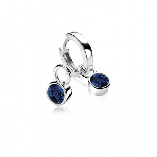 ZINZI Zlv. creoolhanger zirconia rond donkerblauw - 234985