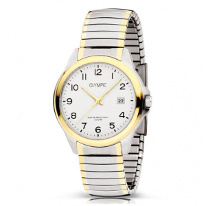 Olympic horloge bicolor met rekband , witte plaat - 235458 Olympic horloge bicolor met rekband , witte plaat - 235458