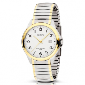 Olympic horloge bicolor met rekband , witte plaat - 235458 Olympic horloge bicolor met rekband , witte plaat - 235458
