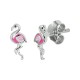 Zilveren oorknop flamingo roze - 235521