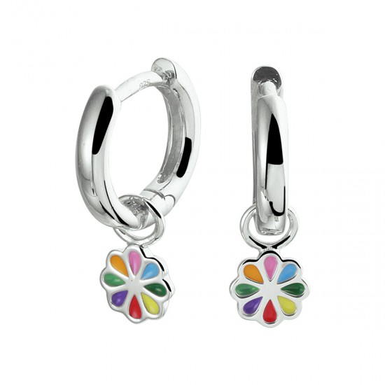 Zilveren oorring met multi colour bloem - 235540