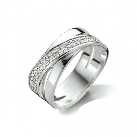 Zilveren ring zirconia kruislings model - 235542