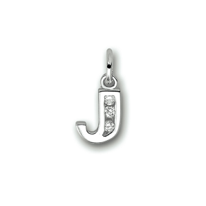 zilveren letter hanger J met zirconia - 235710