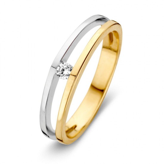 Gouden dames ring bicolor met een zirconia - 235744