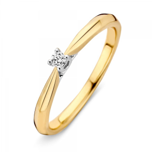 Gouden ring bicolor 4 poots chaton met briljant 0.06 si wesselton - 235752