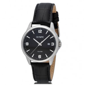 Olympic heren horloge met zwart lederen band - 235848 Olympic heren horloge met zwart lederen band - 235848