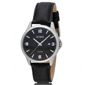 Olympic heren horloge met zwart lederen band - 235848