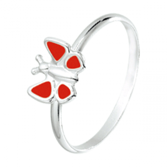 Zilveren kinder ring vlinder rood - 235945