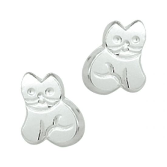 Zilveren oorknop poes - 236125