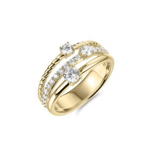 Gouden ring met drie ringen ring gezet met zirconia&#39;s - 2008102