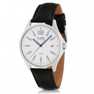 Olympic heren horloge titanium en wit lederen band - 2008159 Olympic heren horloge titanium en wit lederen band - 2008159