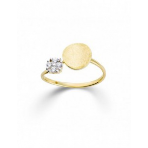 Gouden ring met een gematteerde cirkel en een zirconia - 2008229