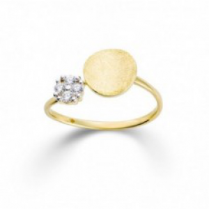 Gouden ring met een gematteerde cirkel en een zirconia - 2008229 Gouden ring met een gematteerde cirkel en een zirconia - 2008229