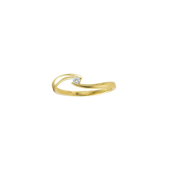 Wit gouden ring smal model met golfje en een briljant 0.04CT - 2008236