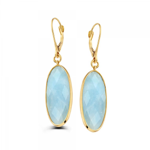 Gouden oorhangers met hanger ovaal met aquamarijn - 2008273