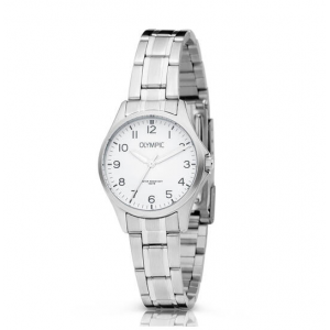 Olympic horloge staal met stalen band en witte arabische wijzerplaat - 2008551 Olympic horloge staal met stalen band en witte arabische wijzerplaat - 2008551
