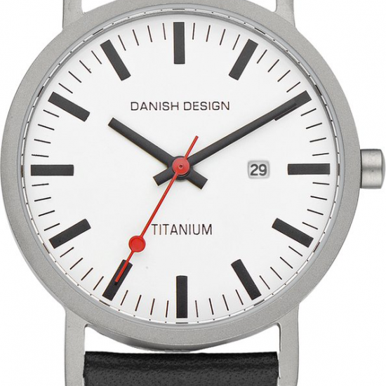 Danish design titanium dames horloge rond met zwart lederen  band - 2008647