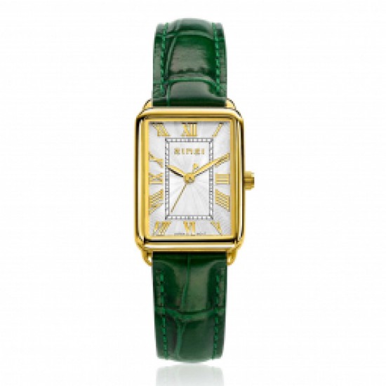 Zinzi goudkleurig horloge elegance 28mm witte wijzerplaat en groene band - 2008664