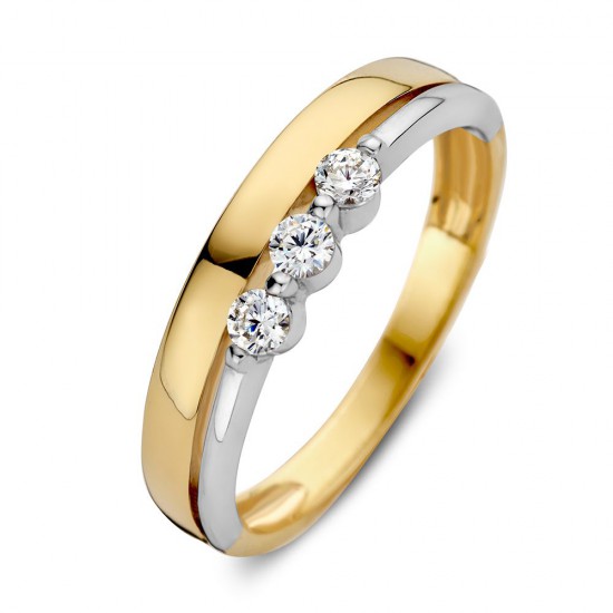 Gouden ring bicolor met 3 zirconia&#39;s - 2008806