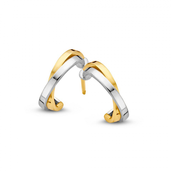 Gouden oorknop bicolor kruislings model halve creool - 2008809