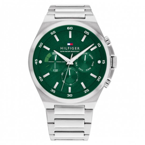 Tommy Hilfiger heren horloge Dexter, stalen kast en band en groene wijzerplaat - 2008850