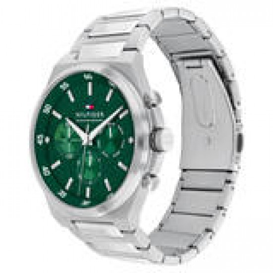 Tommy Hilfiger heren horloge Dexter, stalen kast en band en groene wijzerplaat - 2008850