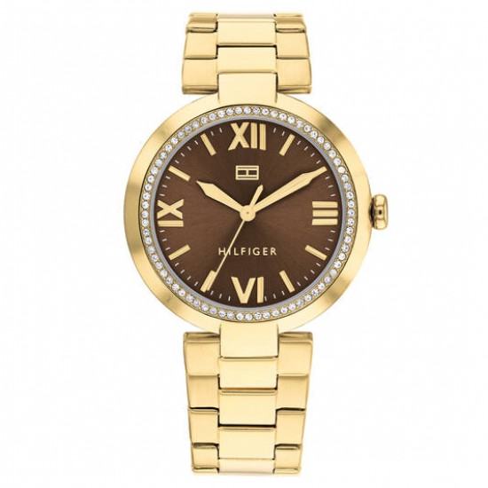 Tommy Hilfiger dames double horloge Alice bruine wijzerplaat met zirconia&#39;s in de lunette - 2008856