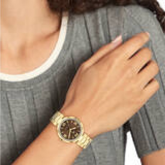 Tommy Hilfiger dames double horloge Alice bruine wijzerplaat met zirconia&#39;s in de lunette - 2008856