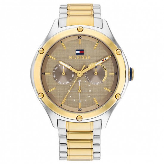 Tommy Hilfiger dames bicolor horloge Lexi bruine wijzerplaat met zirconia&#39;s in de lunette - 2008857