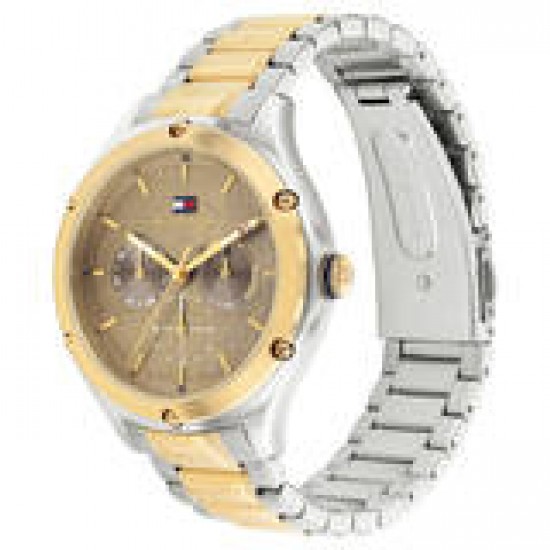 Tommy Hilfiger dames bicolor horloge Lexi bruine wijzerplaat met zirconia&#39;s in de lunette - 2008857