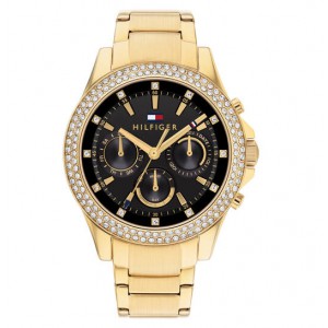 Tommy Hilfiger dames double horloge haven zwarte  wijzerplaat met zirconia's in de lunette - 2008858 Tommy Hilfiger dames double horloge haven zwarte  wijzerplaat met zirconia's in de lunette - 2008858