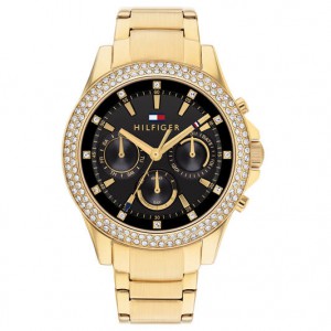 Tommy Hilfiger dames double horloge haven zwarte  wijzerplaat met zirconia's in de lunette - 2008858 Tommy Hilfiger dames double horloge haven zwarte  wijzerplaat met zirconia's in de lunette - 2008858