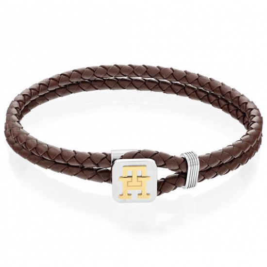 Tommy Hilfiger armband gevlochten dubbel bruin leer - 2008870