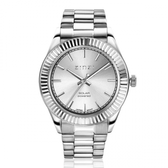 Zinzi zilveren horloge solaris zilveren wijzerplaat stalen band 36mm - 2008957