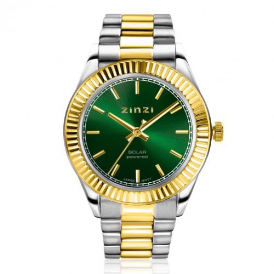 Zinzi horloge solaris groene wijzerplaat stalen band 36mm - 2008959