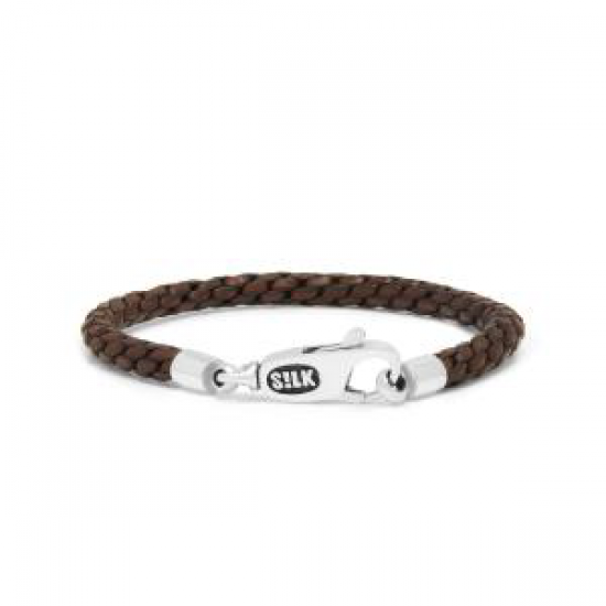 Silk leren armband bruin met karabijn sluiting - 2009044