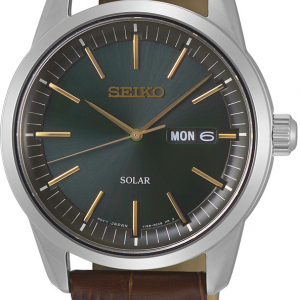 Seiko solar horloge bicolor met bruin lederen band  10bar - 2009243 Seiko solar horloge bicolor met bruin lederen band  10bar - 2009243