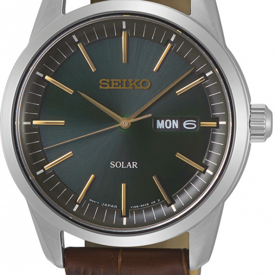 Seiko solar horloge bicolor met bruin lederen band  10bar - 2009243
