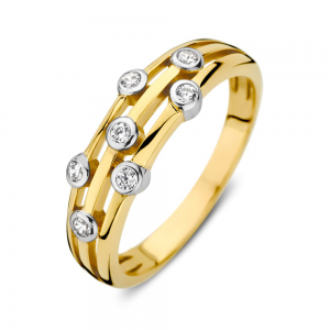 Geel gouden damesring met zeven zirconia's in een witgouden zetting - 2009265