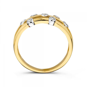 Geel gouden damesring met zeven zirconia's in een witgouden zetting - 2009265