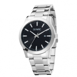 Olympic horloge met stalen band, zwarte plaat - 2009279 Olympic horloge met stalen band, zwarte plaat - 2009279