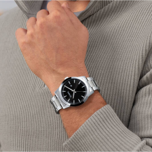 Olympic horloge met stalen band, zwarte plaat - 2009279 Olympic horloge met stalen band, zwarte plaat - 2009279