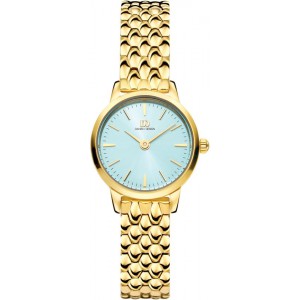 Danish design dames horloge goudkleur met blauwe plaat - 2009362