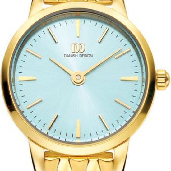 Danish design dames horloge goudkleur met blauwe plaat - 2009362