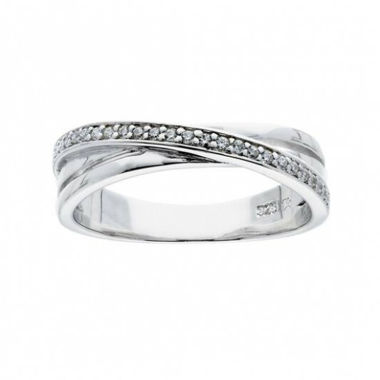 Zilveren ring poli kruislings model gezet met zirconia - 2009406