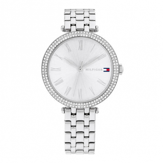 Tommy Hilfiger dames horloge Nathalie, 34 mm zilverkleur met zirconia in de lunette - 2009477