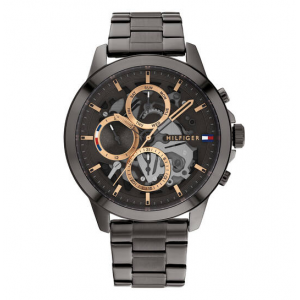 Tommy Hilfiger heren horloge Henry, 44mm 5bar chrono zwarte plaat rose accenten - 2009482