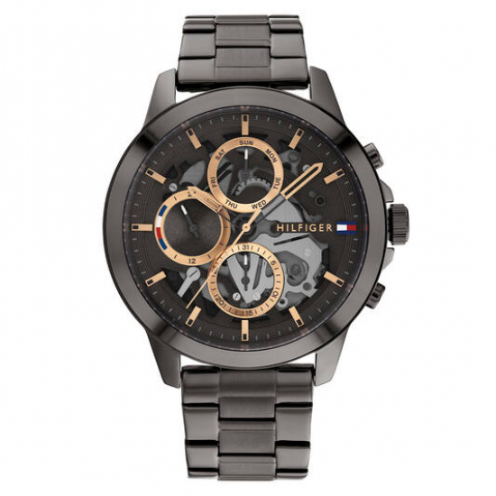 Tommy Hilfiger heren horloge Henry, 44mm 5bar chrono zwarte plaat rose accenten - 2009482
