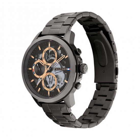 Tommy Hilfiger heren horloge Henry, 44mm 5bar chrono zwarte plaat rose accenten - 2009482
